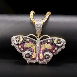 Luxury colourful butterfly <b>pendant</b> iced out cz bling <b>necklace</b> <b>gold</b> silver plated jewellery for <b>men</b> women - Product Image 3