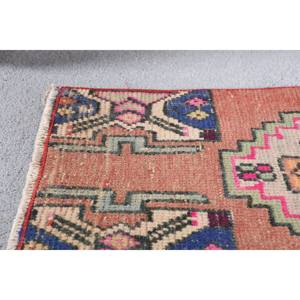 Grand tapis bohème en laine de 1,3x2,4 pieds, motif patchwork rouge et beige pour entrée ou couloir, avec support en latex - Product Image 2
