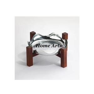 Bol à nourriture en acier inoxydable martelé et en bois avec une forme ronde de qualité supérieure, bol à servir pour les bonbons en vrac - Product Image 4