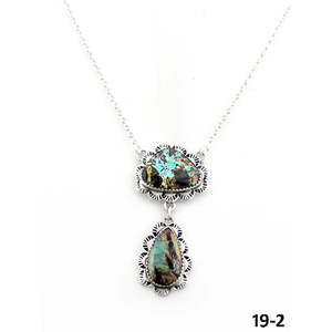 Collier en argent sterling plaqué or, inspiré du sud-ouest, avec turquoise et motif floral bohème, chaîne à maillons en alliage - Product Image 4