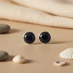 925 Silver <b>Stud</b> <b>Earrings</b> with Dark <b>Blue</b> Gemstone Rhodium Plated Religious Style Charm <b>Earrings</b> for Women Perfect Gift - Product Image 2