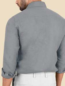 Camisa de Lino y Algodón Gris Casual para Hombre, Manga Larga, Cuello Clásico, Teñido Liso, Antiencogimiento, Secado Rápido, Sostenible, para Verano - Product Image 2