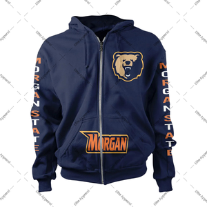 เสื้อมีฮู้ดซิปมหาวิทยาลัยมอร์แกนสเตทเสื้อแจ็กเก็ตซิปเต็มแบบกำหนดเอง - Product Image 2
