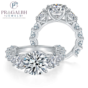 Anillo de moissanita 925 joyería de plata esterlina banda de boda 10mm chapado en oro blanco S925 anillo de eternidad original de moissanita - Product Image 1