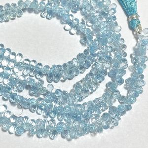 Perles Briolette en forme de goutte de poire à facettes topaze bleu ciel naturel, pierre précieuse naturelle pour bijoux - Product Image 2