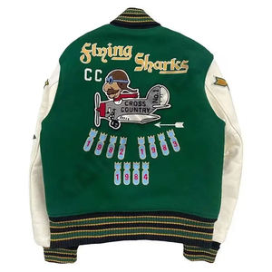 Chaqueta universitaria con capucha verde blanca para hombre de calle de alta calidad Chaqueta universitaria larga de chenilla de invierno con revestimiento OEM personalizado - Product Image 3