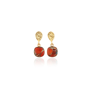 Women's Gift Short Light Weight <b>Earring</b> Mohave Orange Copper Turquoise Bezel Setting Stud <b>Earring</b> <b>Gold</b> Plated Small Pair <b>Drops</b> - Product Image 1