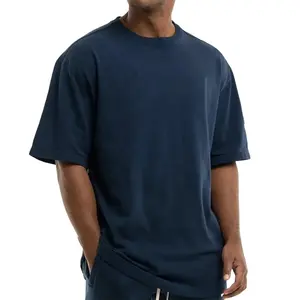 스트리트 스타일 다크 블루 헐렁한 여름 맞춤형 캐주얼 대형 남성 티셔츠 도매 남성 맞춤형 플러스 사이즈 티셔츠