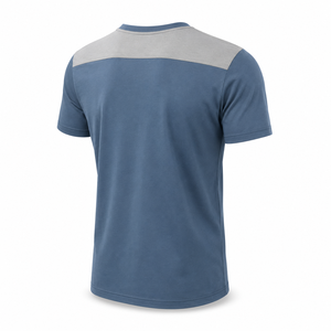 Custom Dusty Blue Cotton Crew Neck T Shirt with Grey Shoulder Panels Mens Short Sleeve Wholesale Apparel - Product Image 4