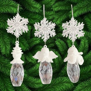 ของตกแต่งบ้านแบบแขวนสำหรับคริสต์มาสและปีใหม่ ขายส่ง ตุ๊กตาหิมะอะคริลิคใสสีทอง รูปนางฟ้า หัวซานต้า พร้อมดาวประดับ - Product Image 5