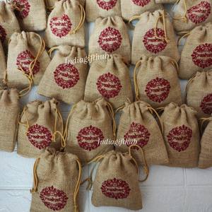 Handcrafted Natural Jute Potli <b>Pouch</b> Traditional Red Ethnic Print Eco-Friendly Durable Burlap <b>Drawstring</b> Gift Bag Classic Style - Product Image 1