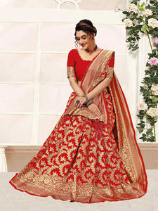 Trendmalls Banarasi Sari de seda para mujer con pieza de blusa sin costuras () Ropa DE BODA informal Ropa india y pakistaní - Product Image 5