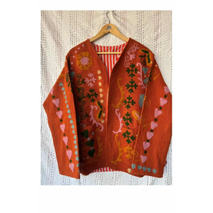 Reversible Ladies Suzani Embroidery <b>Short</b> <b>Jacket</b> Quilted Boho Bomber Coat Suede Leather Soft Comfortable Autumn Spring Winter - Product Image 5