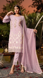 Heavy Fox Georgette Salwar Kameez con bordado trabajo y encaje elegante multicolor semicosido para mujer venta en línea - Product Image 3