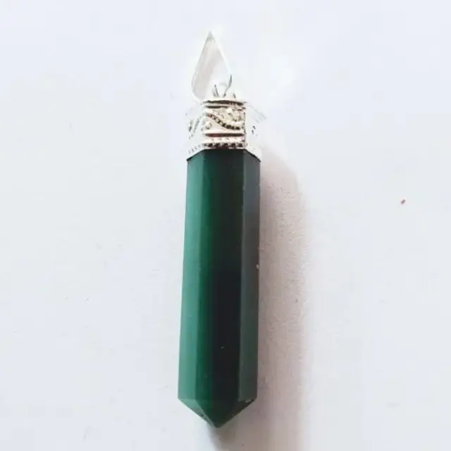 Kalung liontin titik pensil giok hijau alami, Kalung liontin Pensil kristal batu akik, batu permata kristal alami