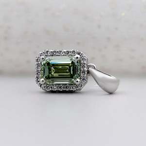Green Fancy Intense Emerald Cut Certified IGI Lab Grown Diamond Halo <b>Pendant</b> 14K <b>Solid</b> <b>Gold</b> Elegant & Timeless Design - Product Image 3