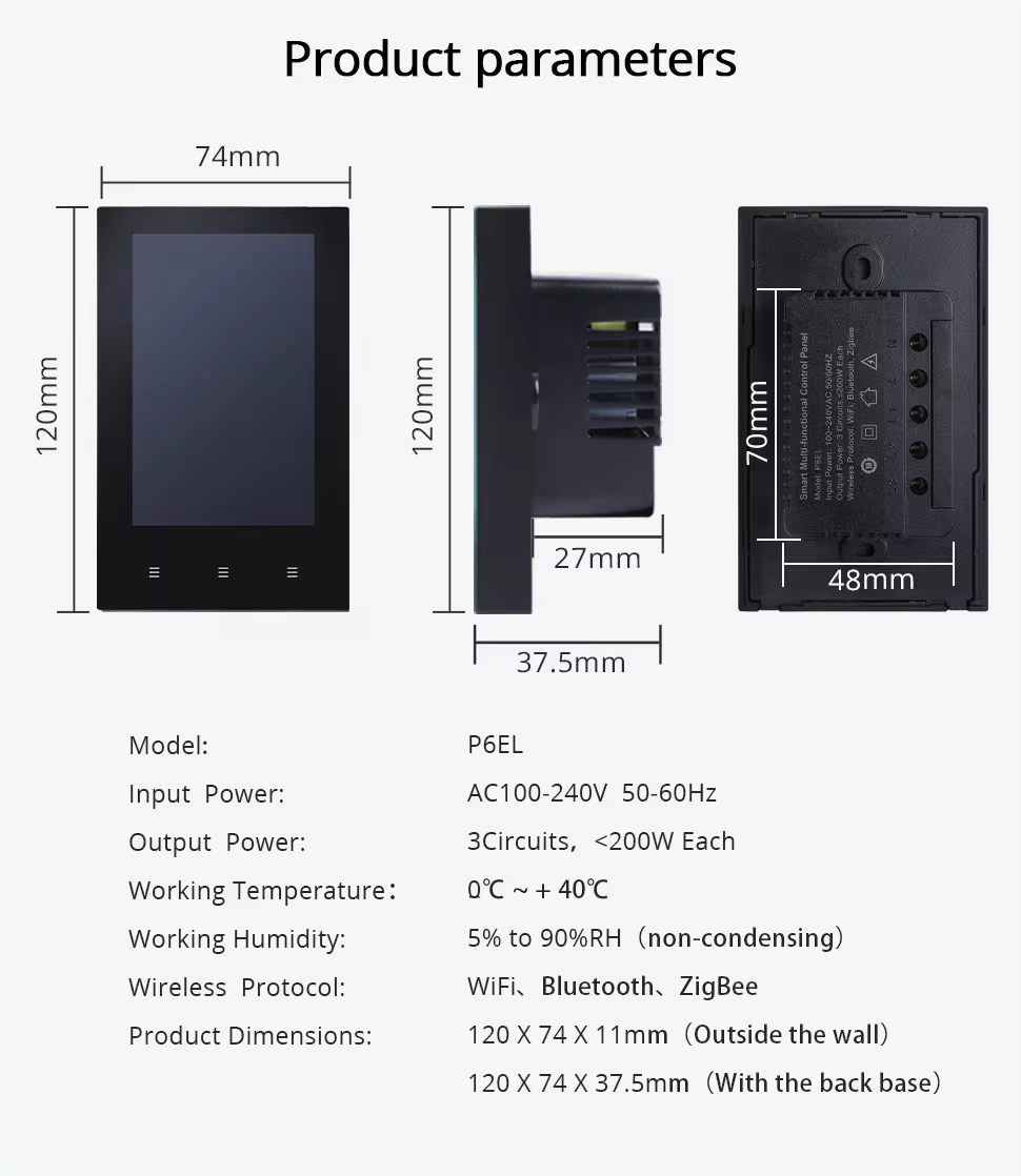 Tuya 4'' US Smart Home Control Panel with 3 Gang Switches ZigBee Gateway Hub Tuya Smart Devices for Switch Socket A/C Curtains · image 5