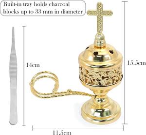 Quemador de Incienso Pequeño para Interiores Mecrt, Exquisito Quemador de Carbón de Sándalo Oriental, Metal Plateado para el Hogar, Navidad - Product Image 6