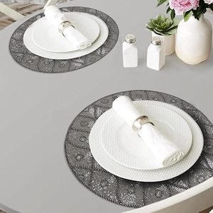 Impresionante Mantel Individual con cuentas de vidrio gris plateado para mesa de comedor, cocina, sala de estar, manteles duraderos con cargador de lujo para fiestas - Product Image 6