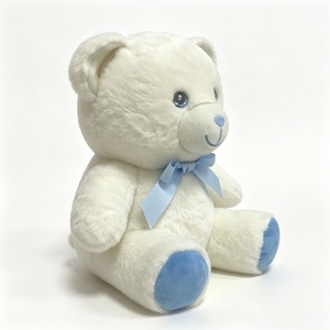 Oso de Peluche Blanco Personalizado con Lazo Azul, Oso de Peluche Blanco y Azul, Oso de Peluche Sentado Suave, Relleno de Algodón PP, Unisex - Product Image 1