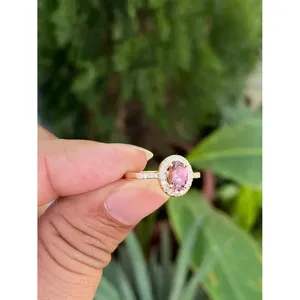 Bague en or 14 carats avec tourmaline rose et diamants, pierres précieuses naturelles, bijoux fins, bague de luxe faite à la main, fournisseur en gros - Product Image 3