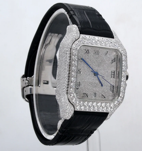 Luxury <b>Men's</b> Party Wear Watch <b>Black</b> Leather Band Fancy Square Dial Rectangle Case Shape Mechanical Crystal Moissanite Diamond - Product Image 2