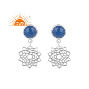 <b>Fine</b> Quality Sterling Silver Natural Blue Chalcedony Gemstone Chakra Design <b>Dangle</b> <b>Earring</b> Custom Jewelry Manufacturer - Product Image 1