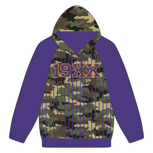 Sweat à capuche Omega Fraternity à rayures, camouflage avec manches raglan violettes, logo en chenille, Divine Nine, année de fondation 19XX - Product Image 2