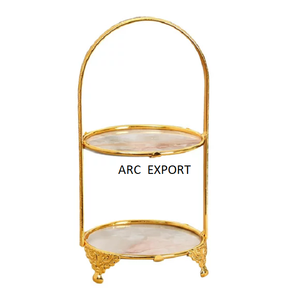 Soporte de pastel de decoración de 2 niveles de diseñador de lujo, soporte de pastel grande blanco y dorado para fiestas de boda, soporte decorativo de pastel - Product Image 2