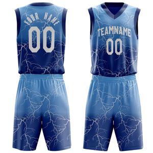 Ensemble d'uniformes de basket-ball personnalisés à imprimé foudre bleu dégradé maillot et shorts pour hommes uniforme de basket-ball de haute qualité au meilleur design - Product Image 3