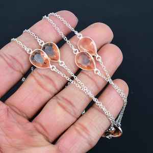 ชุดสร้อยคอมอร์แกนไนท์สีเงินรูปพีช925สเตอริ่งทำด้วยมืออันหรูหรามีขอบเป็นสร้อยคอแบบห้อยทำด้วยมือสำหรับเป็นของขวัญในงานเลี้ยงหมั้นของคริสเตียน - Product Image 4