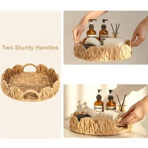 Plateau rond tissé à la main en jacinthe d'eau plateau de service avec poignées pour table basse salle de bain hôtel du Vietnam fabrication - Product Image 5