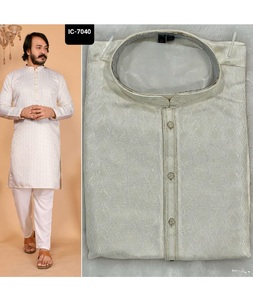 Ropa étnica india Heavy Jequard Silk Premium Ethnic Men's Wear Colección Kurta con conjunto de pijama de algodón Raymond para ropa de boda - Product Image 1