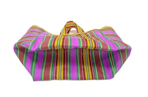 Bolsos ecológicos a rayas multicolores para mujer fabricados en la India plástico reciclado tejido nailon dos compras al aire libre impermeables - Product Image 3
