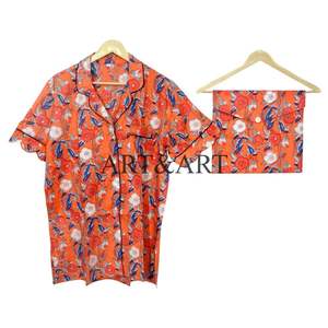 <b>Women's</b> Elegant Summer Short Pajama Set Hand Block Printed Cotton Loungewear Soft <b>Nightwear</b> Machine-Washable High Quality - Product Image 2