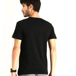 100% camisetas de algodón para hombre negro sólido cuello redondo media manga diseño impreso personalizado para la venta - Product Image 5