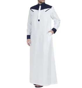 Vêtements pour hommes musulmans arabes Loose Stand Collar Patchwork Long Sleeves Abaya Robe Middle East Islamic Dubai Jubba Thobe Pockets - Product Image 3