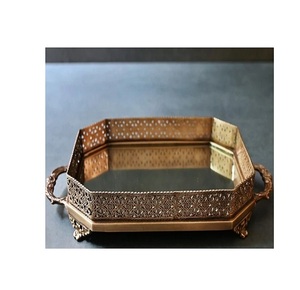 Customized <b>Round</b> Shape Brass Serving <b>Tray</b> with Handle <b>Table</b> Ware for Dining Serving Platter - Product Image 6