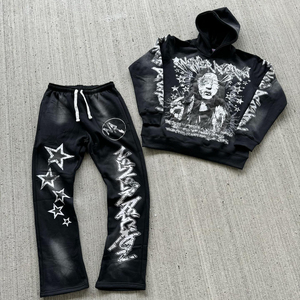 ชุดวอร์มผ้าฝ้ายมีฮู้ดสำหรับทั้งชายและหญิงชุดวอร์มพิมพ์ลายสไตล์วินเทจแอซิดไซส์ใหญ่พิเศษโลโก้ตามสั่งฤดูร้อน - Product Image 5