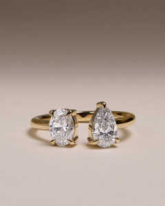 Pear & Oval Open Band Toi Et Moi Lab Grown Solitaire Diamond Anillo de eternidad hecho a mano en oro amarillo sólido de 18K El mejor regalo para ella - Product Image 5