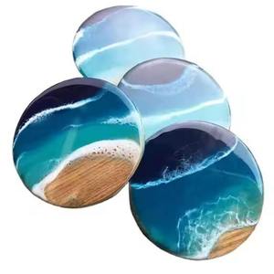 Posavasos de madera único, capas de purpurina Pastel, alfombrillas cuadradas modernas hechas a mano, opciones personalizables, perfectas para una elegante barra de café - Product Image 1