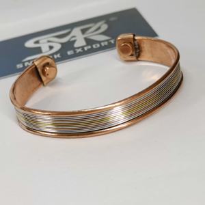 Therapy Traditional Magnetic Copper Open Cuff <b>Bangle</b> Handmade Adjustable Bracelet Lightweight Multi Line Silver <b>Gold</b> Strips - Product Image 1