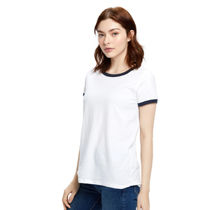 Personalizado OEM ODM algodón Jersey camisas de moda mujeres Ringer camisetas de tela suave soporte de marca transpirable mujeres Ringer camisetas - Product Image 1