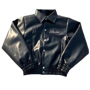 Chaqueta Universitaria de Béisbol Personalizada con Logotipo Bordado en Lona para Hombre, Invierno, con Cuello Alto y Mangas de Cuero, Unisex - Product Image 1