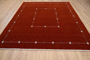 Alfombra de Lana Gabbeh Roja, Tejida a Mano, Decoración Bohemia Cottagecore, Color Rojo Óxido, 8x10, Alfombra Grande para Piso, Hogar Acogedor - Product Image 5