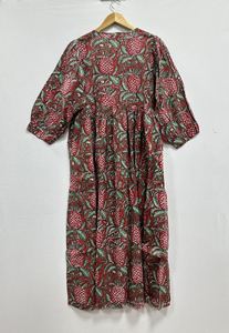 เดรสแม็กซี่ผ้าฝ้ายแฮนด์เมดฤดูร้อนชุดเดรสพิมพ์ลายดอกไม้งานแฮนด์เมดดีไซน์บล็อกด้วยมือ - Product Image 3