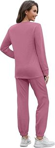 Women's 2-in-1 Autumn Solid Pattern Athletic Tracksuit Set Breathable <b>Velour</b> Zip-up Front <b>Hoodie</b> Striped Sweatpants Logo - Product Image 5