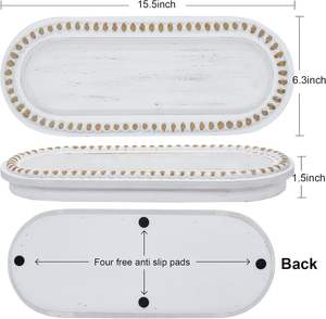 Plateau décoratif en perles de bois, plateau de service en bois pour table basse, bougeoir lavé blanc, plateaux en bois vieilli rustique - Product Image 2