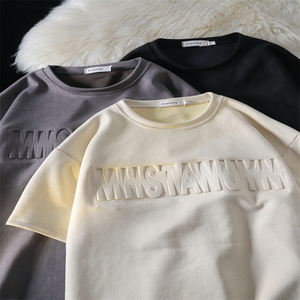 เสื้อยืดผ้าฝ้ายแห้งเร็วสำหรับผู้ชายและผู้หญิงเสื้อยืดครอปทรงบ็อกซี่เข้ารูป220 GSM แขนสั้นลายนูนสำหรับผู้ชายผ้าถักแบบเป็นทางการ - Product Image 5