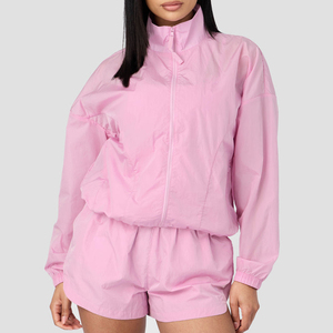 Conjunto Deportivo Casual de 2 Piezas para Mujer, Color Rosa, con Capucha, Chaqueta Ligera de Secado Rápido con Cierre y Pantalones Cortos, Ropa Deportiva de Verano - Product Image 1